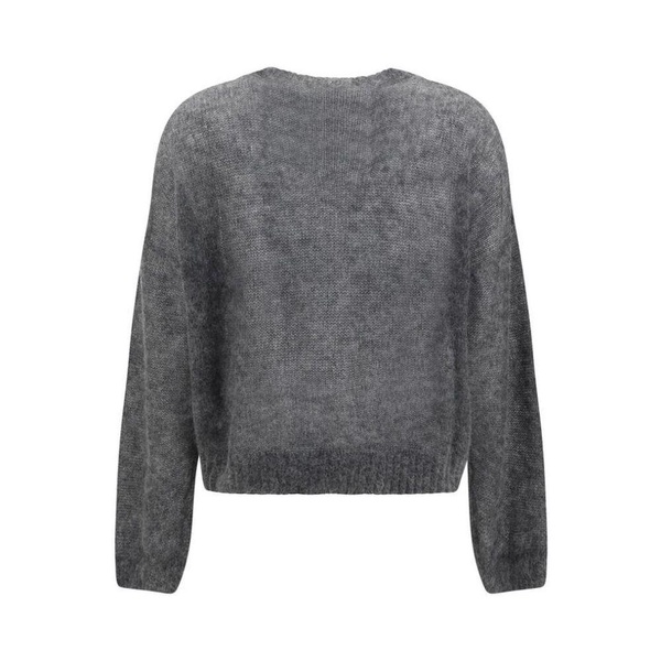 Mohair V-Neck Sweater with Ribbed Hem