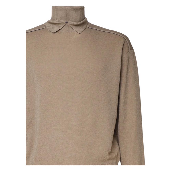 Beige High Neck Sweater Elastic Cuffs