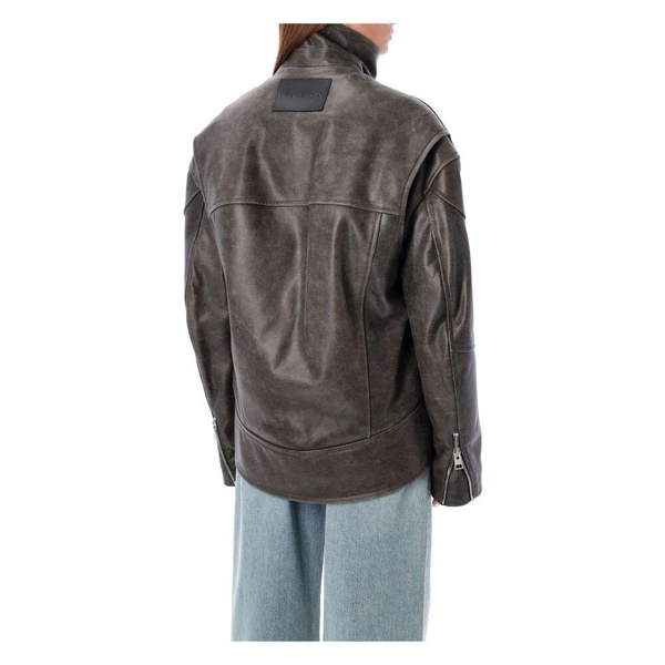 Curved Hem Leather Jacket