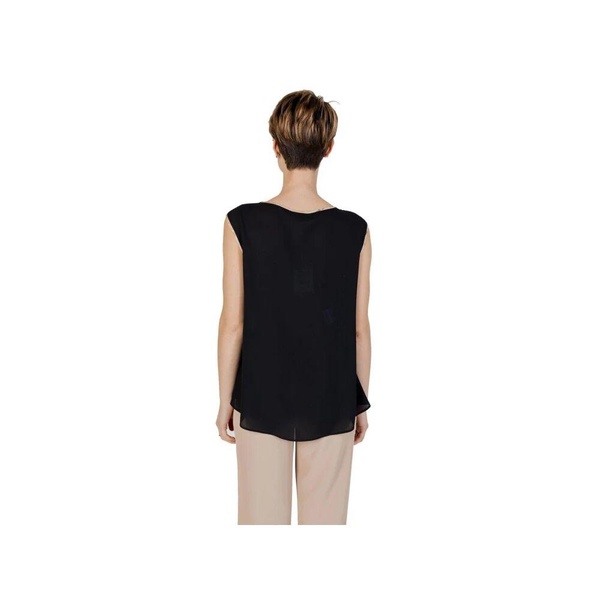 Black Polyester Short Sleeve Blouse