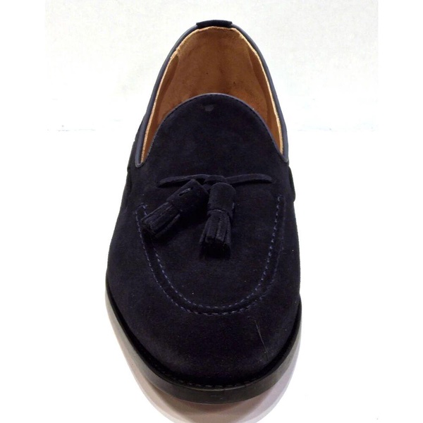 Navy Suede Tassel Loafer Leather Sole