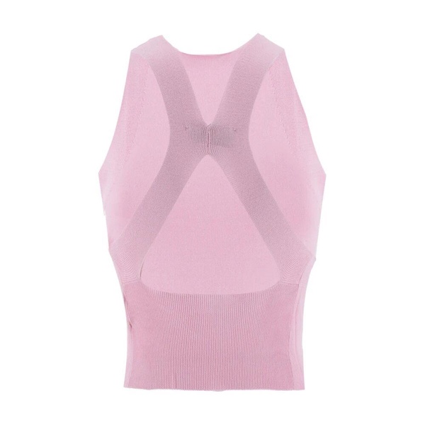 Fitted Crew Neck Top with Ribbed Motif