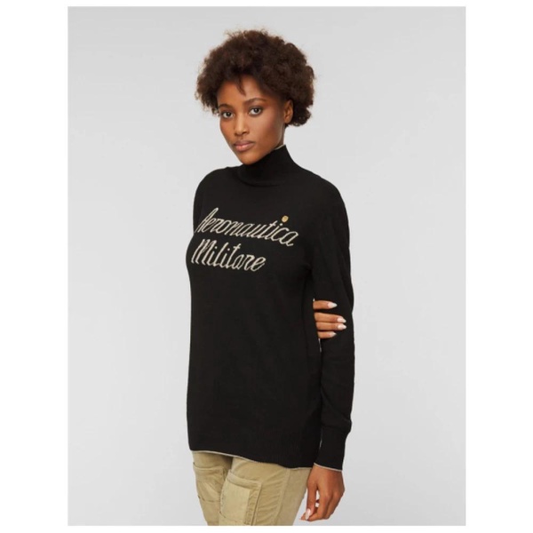 Black Turtleneck with Beige Line