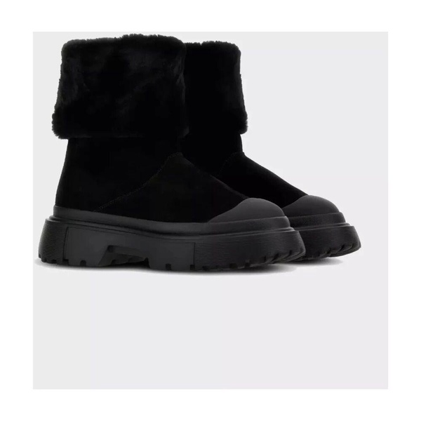 Black Furry Ankle Boots Slip-On