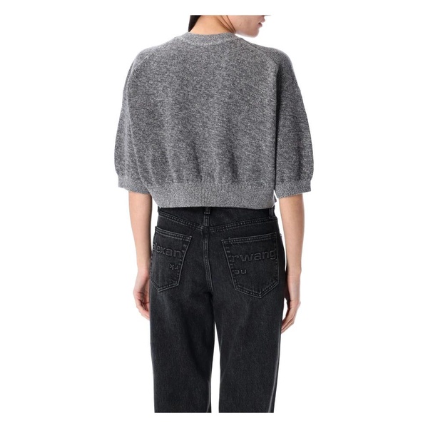 Grey Logo-Embossed Cropped Sweater Knitwear