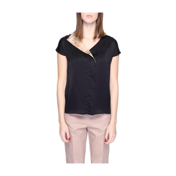 Black Viscose Short-Sleeved Blouse