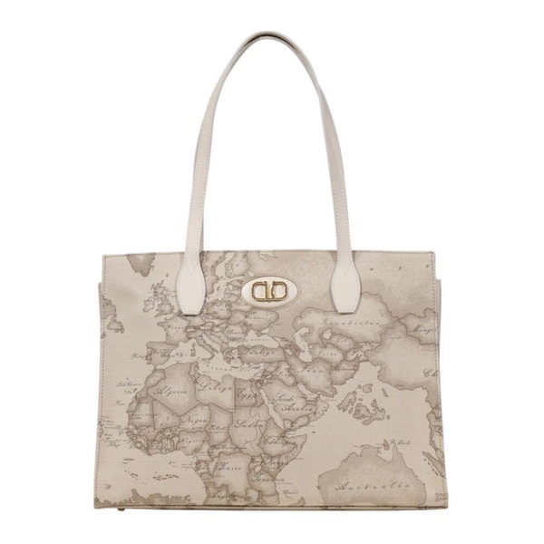 Beige Zip Closure Bag with Inside Pockets
