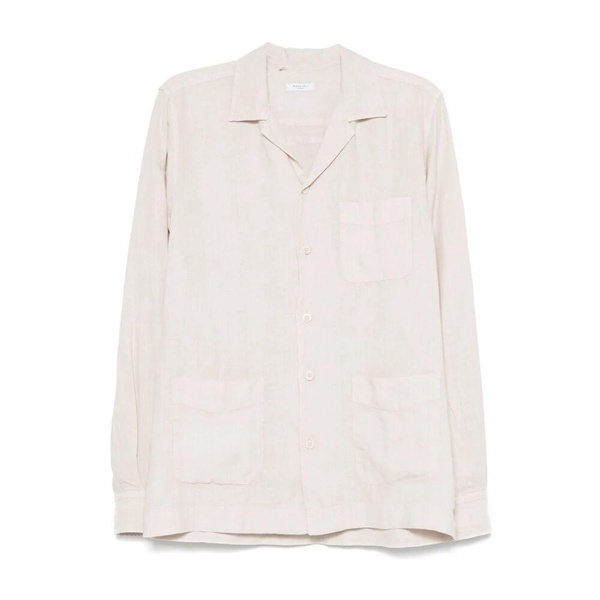 White Linen Bowling Collar Overshirt