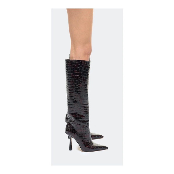 Croc Print Leather Boots, 10cm Heel
