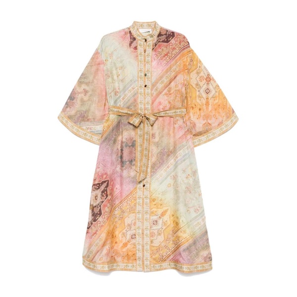 Multicolour Dress with Wide Sleeves