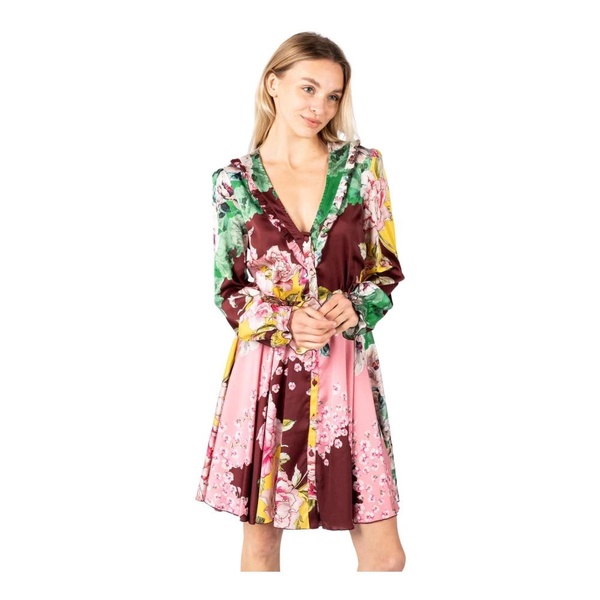 Floral Midi Dress with V-Neck and Button Front