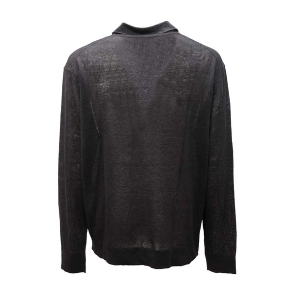 Black Polo Neck Linen Shirt