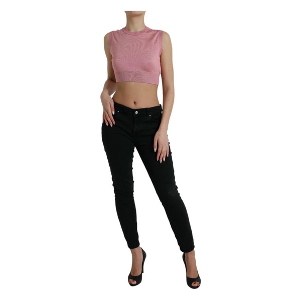 Elegant Silk Crew Neck Cropped Tank Top