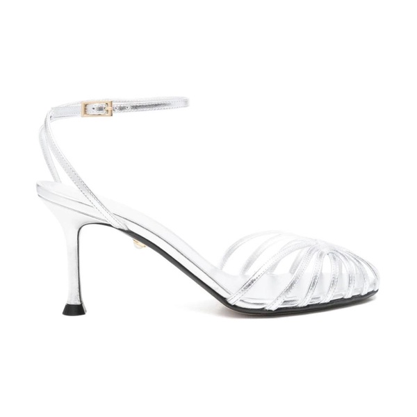 Silver Stiletto Sandals with Ankle Strap