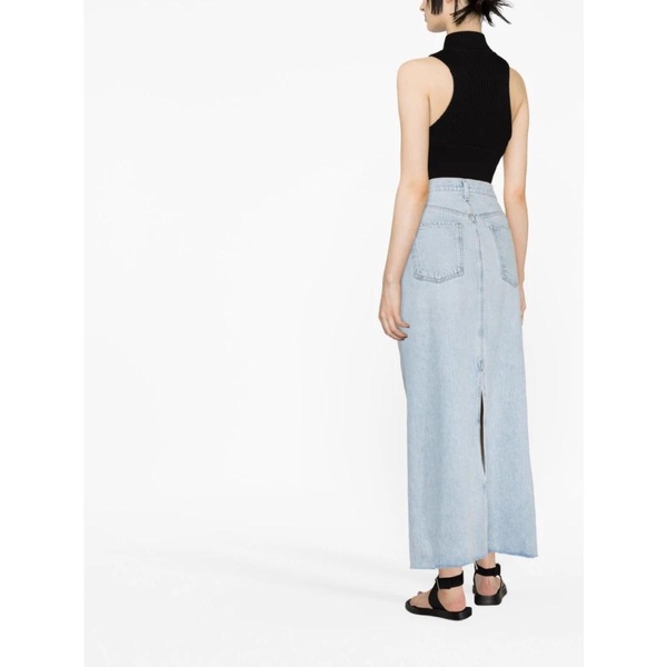 Maxi Denim Skirt with Frayed Edge