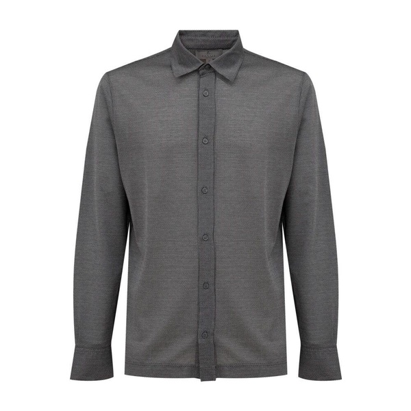 Long Sleeve Gray Piquet Cotton Shirt