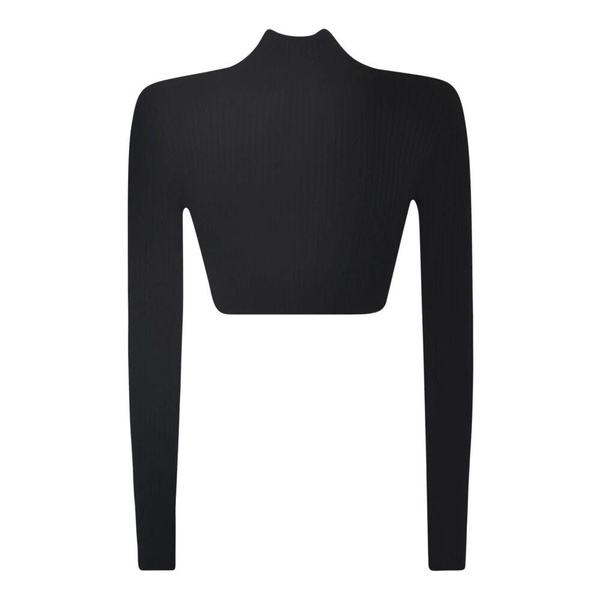 Black Ribbed Knit Sweatshirt with Embroidered Logo