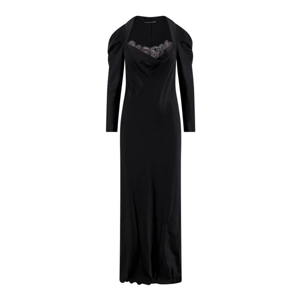 Black Dress with Long Sleeves and Flared Bottom