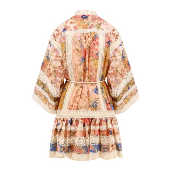 Cotton Lace Mini Dress with Embroidered Sleeves