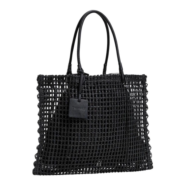 Black Woven Straw Shopper Bag