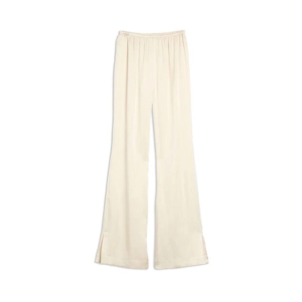 Beige Silk Aden Pants with Satin Finish