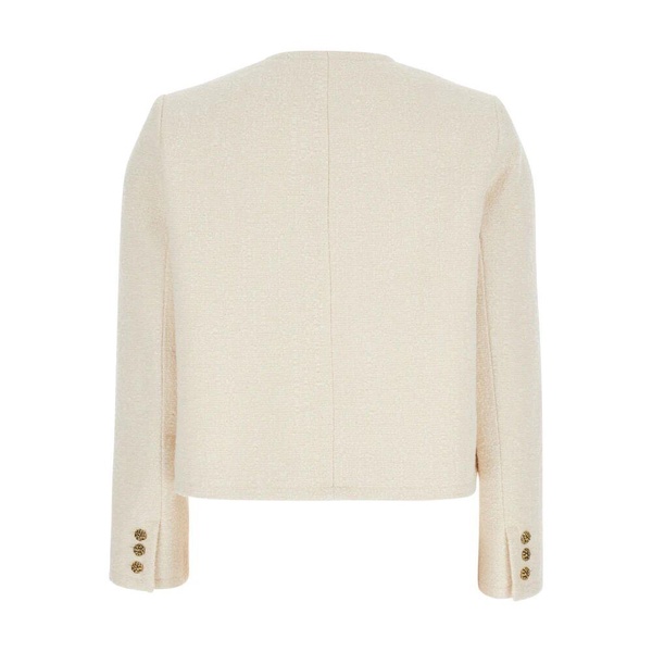 White Crop Jacket with Metal Buttons