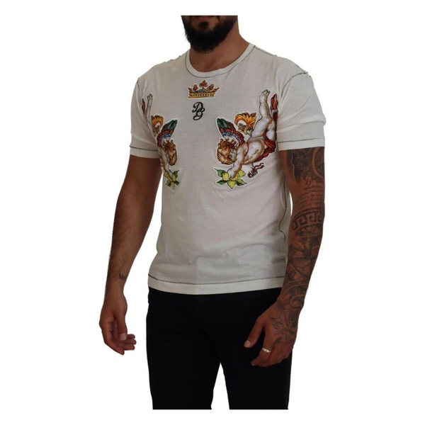 Dolce & Gabbana White Printed Short Sleeves Men T-shirt