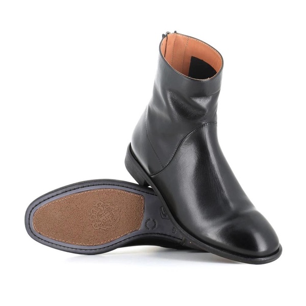 Black Leather Zipper Boots with Rubber Sole