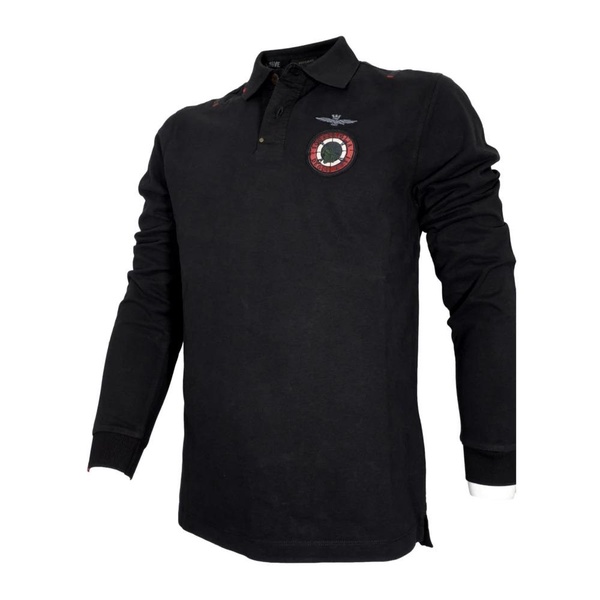 Long Sleeve Military Style Polo Black
