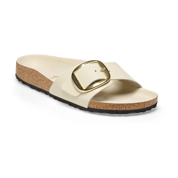 Madrid Big Buckle Natural Leather Patent Sandals