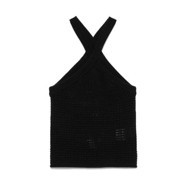 Black Criss-Cross Straps Ribbed Trim