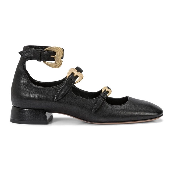 Black Triple Strap Leather Pumps