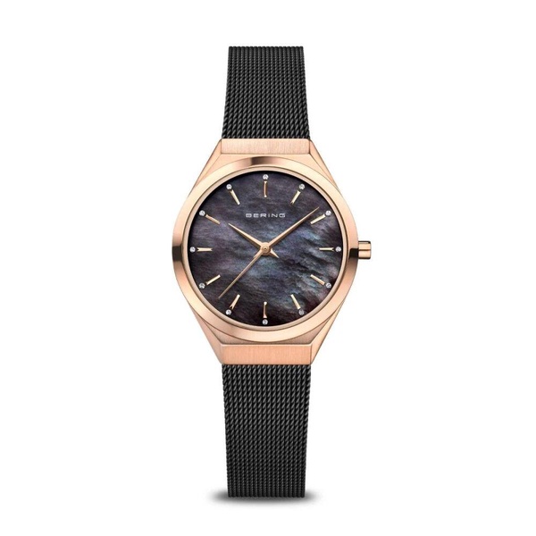 Ultra Slim SWAROVSKI ELEMENTS Black Milanese Bracelet Watch