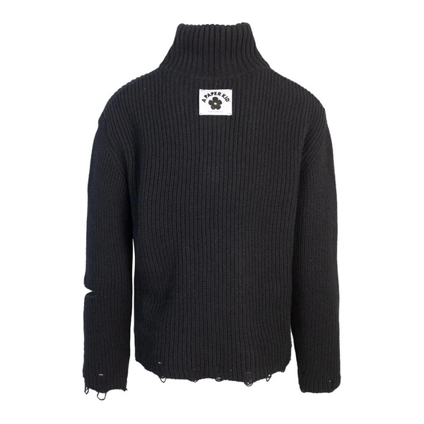 Black Zip-Up Sweater with High Neck