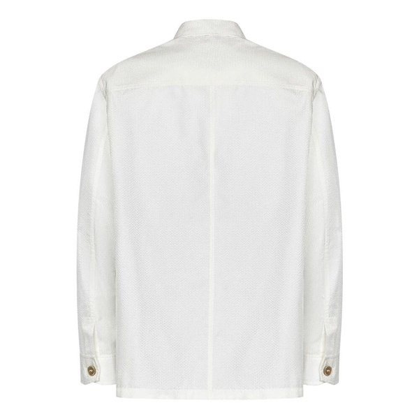 White Silk Shirt with Herringbone Pattern