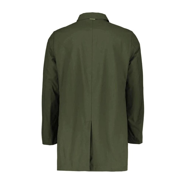 Green Slim-Fit Trench Coat with Covered Buttoning