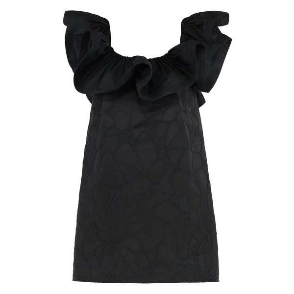 Ruffled Floral Jacquard Mini Dress