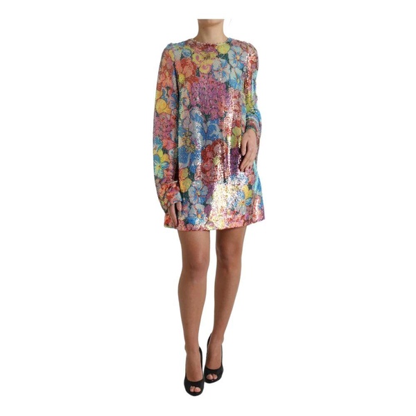 Floral Sequined Shift Mini Dress
