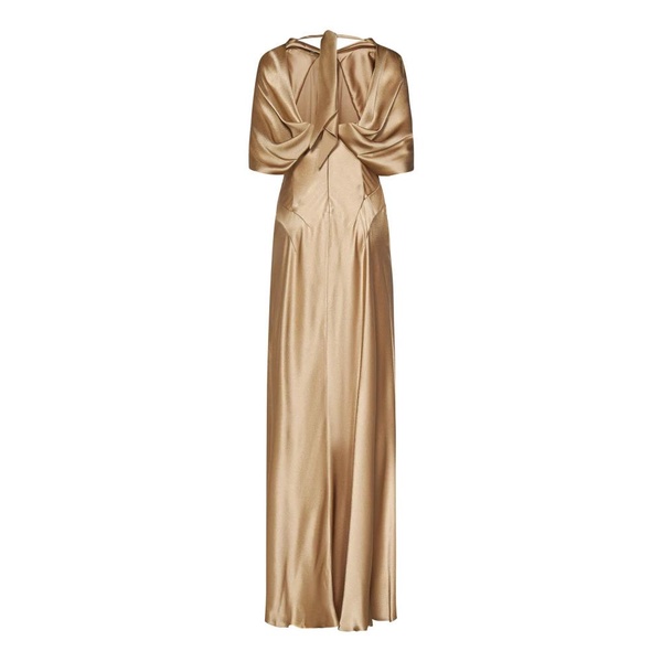Golden Satin Dress with Cape Sleeves