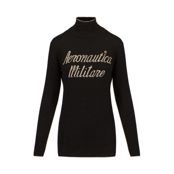 Black Turtleneck with Beige Line