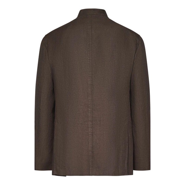 Brown Linen Jacket with Stand Collar