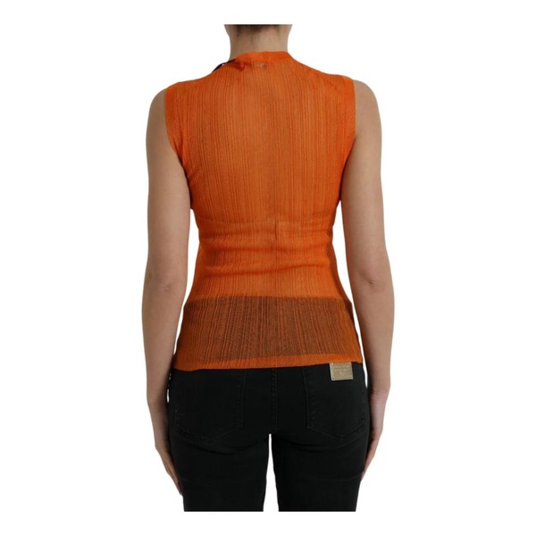 Orange See-Through Crew Neck Tank Top