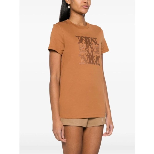 Brown Leather T-shirt with Embroidered Motif