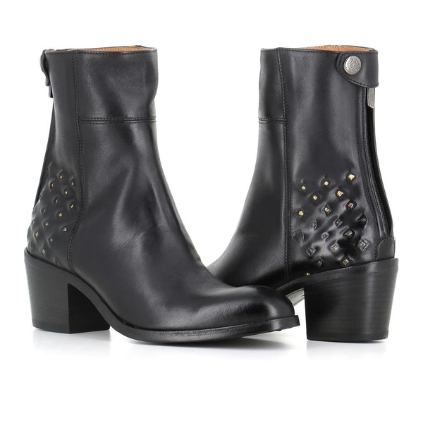 Black Leather Studded Ankle Boots