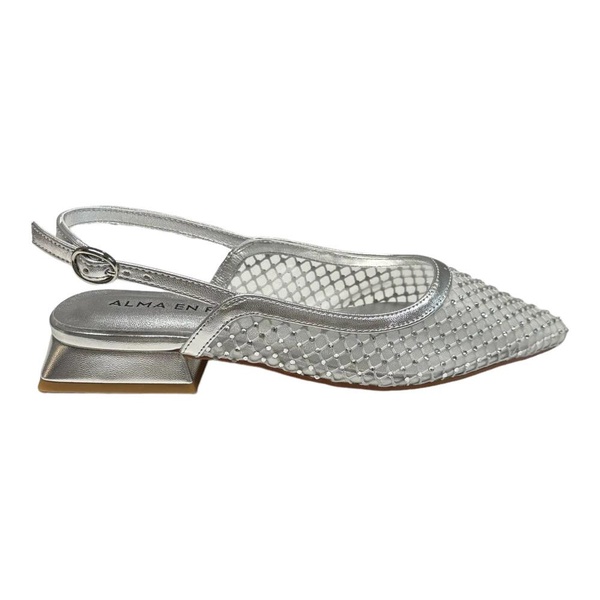 Silver Ballet Flats with Strap