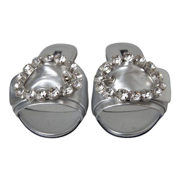 Silver Crystal Leather Flat Sandals