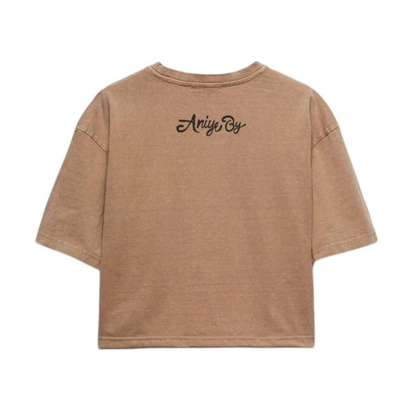 Cropped Cotton T-shirt with Print and Applications