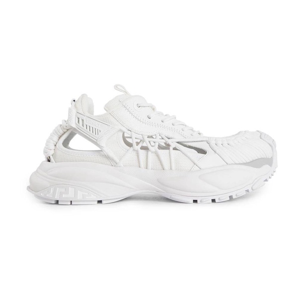 White Mesh Leather Sneaker with Rope Straps