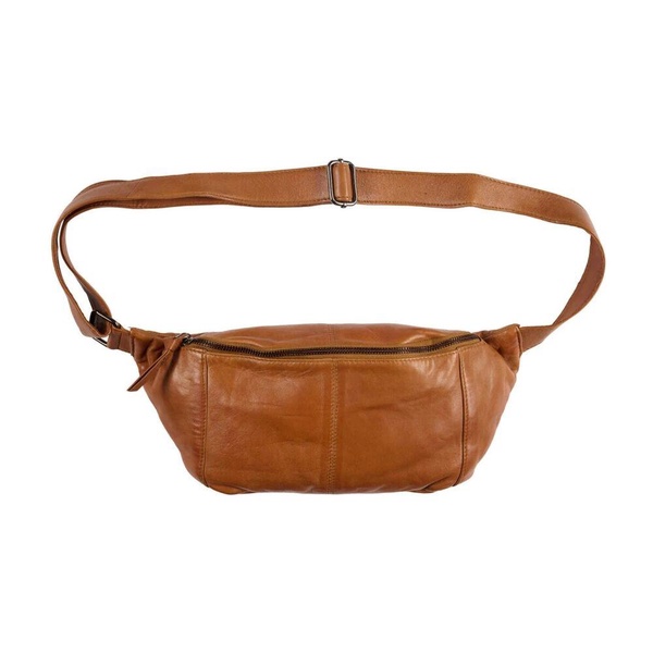 Stylish Leather Bumbag Cognac Gunmetal