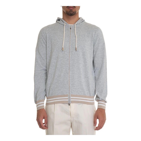 Hooded Zip Cardigan Cotton Elastic Contrast